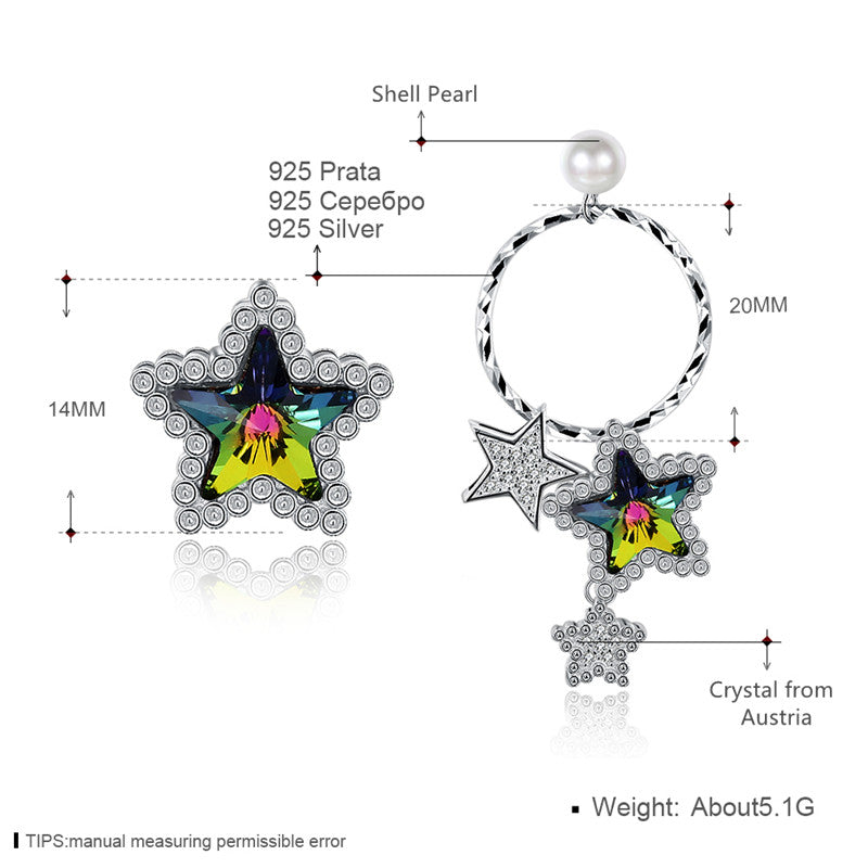 Brand Fine Jewelry Women Earrings Asymmetry Austria Crystal Drop Earring Star Dangle Earrings Lady Brincos CWE081