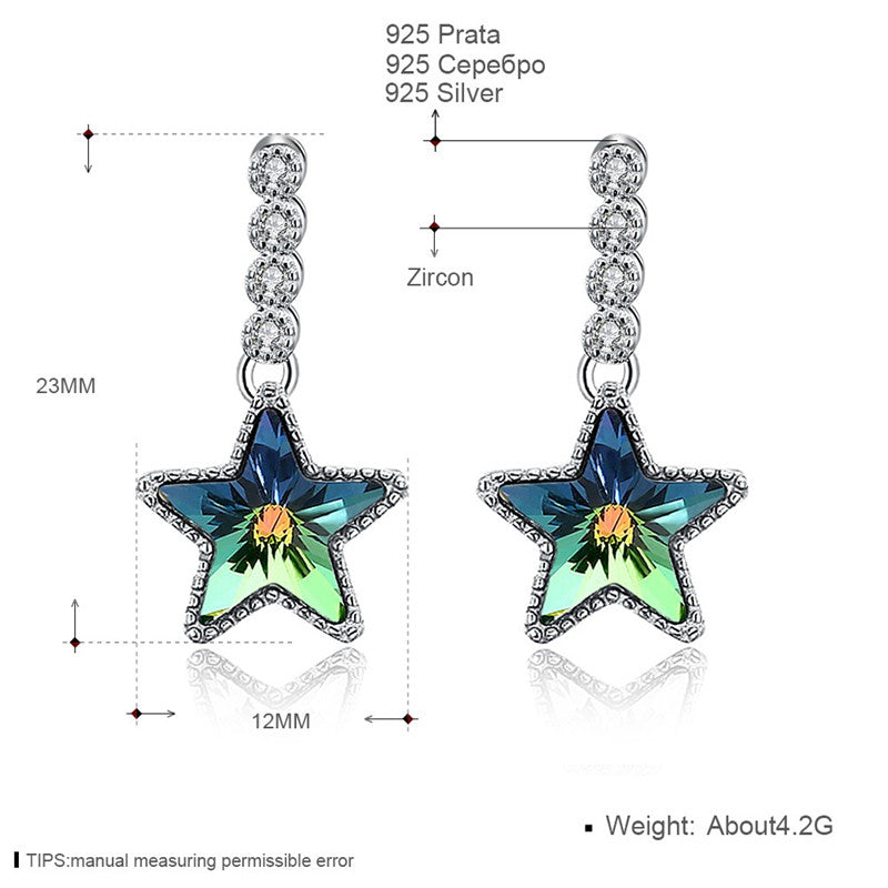 Brand Fine Jewelry Women Earrings Made With Austria Crystal Drop Earring Star Dangle Earrings Lady Brincos CWE019