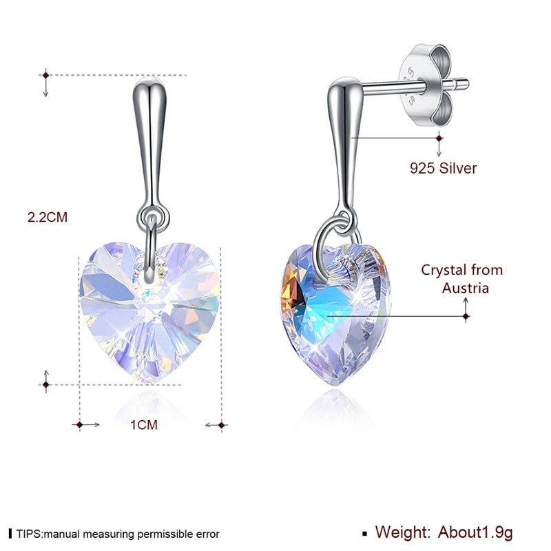 Brand Fine Jewelry Women Earrings Made With Austria Crystal Drop Earrings Heart Dangle Earrings Lady Brincos CWE055