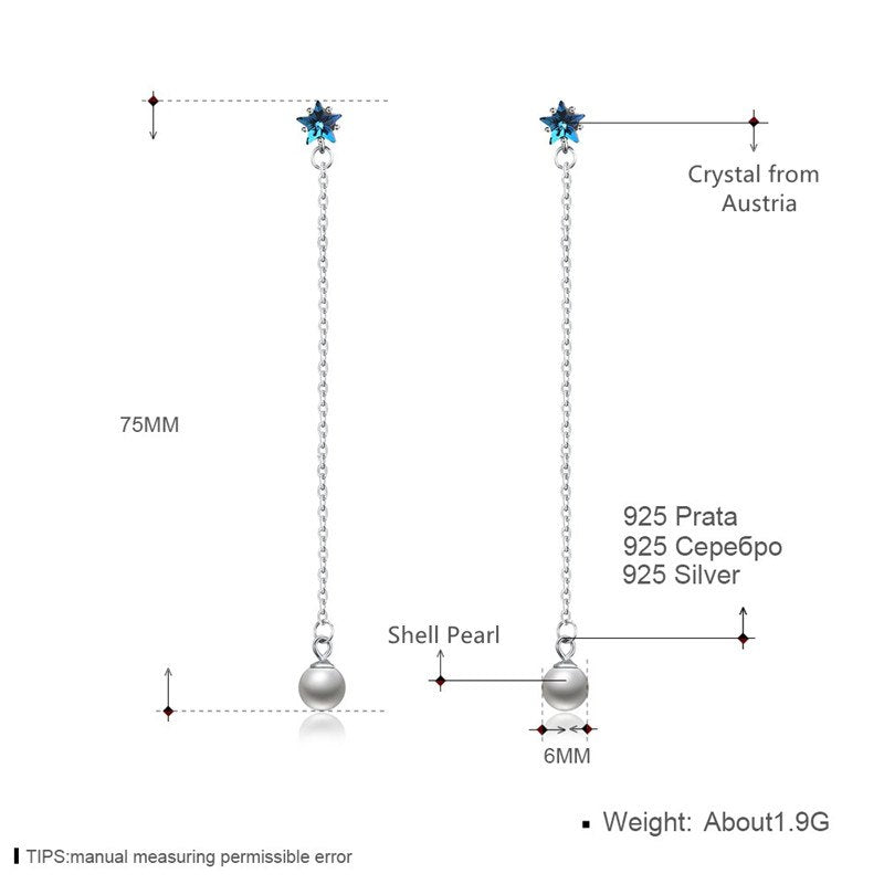Brand Fine Jewelry Women Earrings Made With Austria Crystal Drop Earrings Star With Pearl Earrings Brincos CWE057