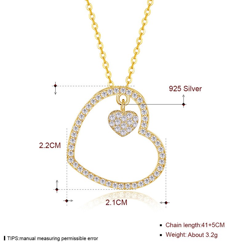 Fine 925 Sterling Silver Pendant Necklace Gold Color Heart Shape AAA+ Zircon Necklace Wedding Jewelry CWN076