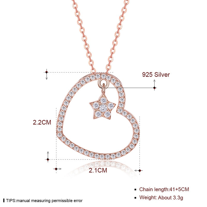 Fine 925 Sterling Silver Pendant Necklace Rose Gold Color Heart Shape AAA+ Zircon Necklace Wedding Jewelry CWN075