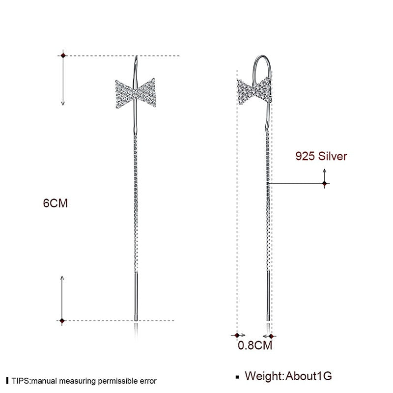 Fine Jewelry 100% 925 Sterling Silver Drop Earrings Bow With AAA+ Zircon Earrings For Women CWE043