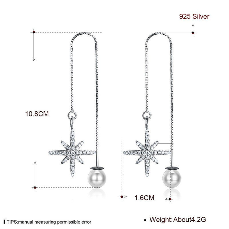 Fine Jewelry 100% 925 Sterling Silver Drop Earrings Shiny Star With Pearl AAA+ Zircon Earrings Gift For Women CWE006
