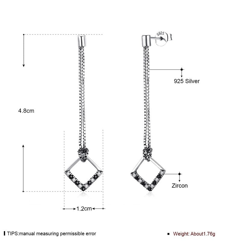 Fine Jewelry 100% 925 Sterling Silver Drop Earrings Square Shape With AAA+ Zircon Earrings Gift For Women CWE018