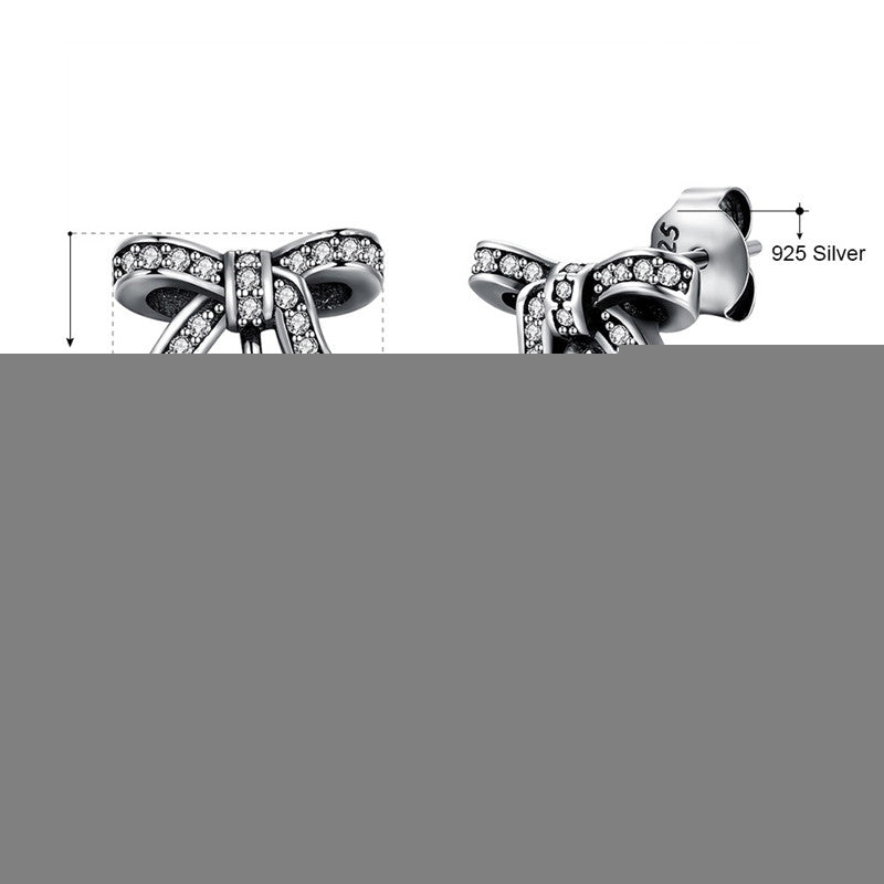 Fine Jewelry 100% 925 Sterling Silver Stud Earrings Bow With Pearl AAA+ Zircon Earrings Gifts For Women CWE005