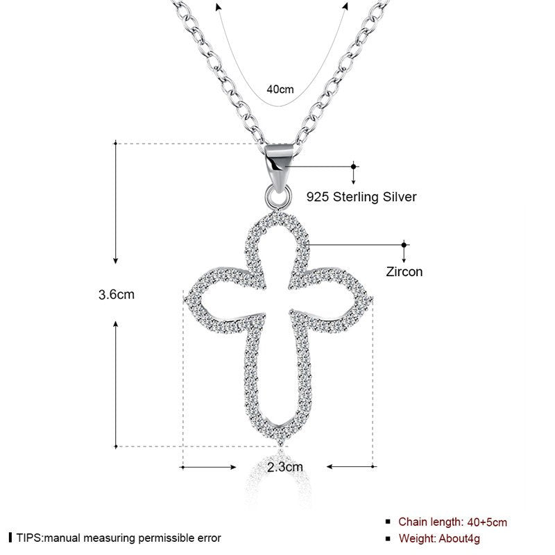 Fine Jewelry 925 Sterling Silver Cross Style Pendant Necklace Made With AAA+ Zircon Necklace Lady Jewelry CWN029