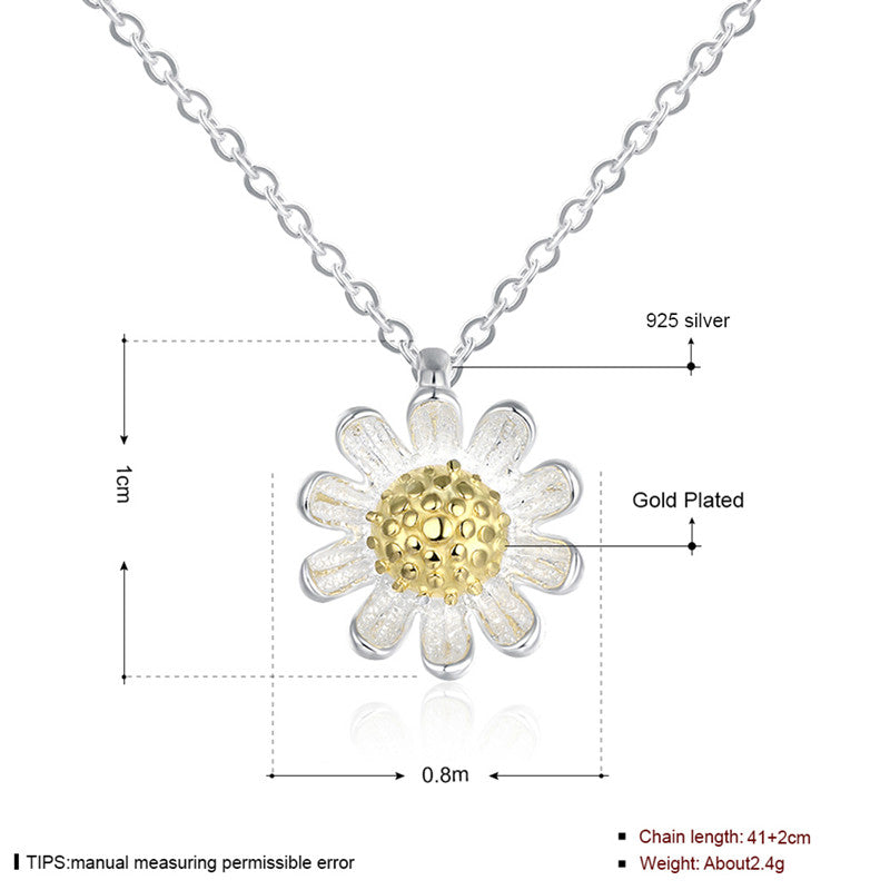 Fine Jewelry 925 Sterling Silver Pendant Necklace Cute Daisy Style Lady Party Jewelry Necklace For Women CWN031