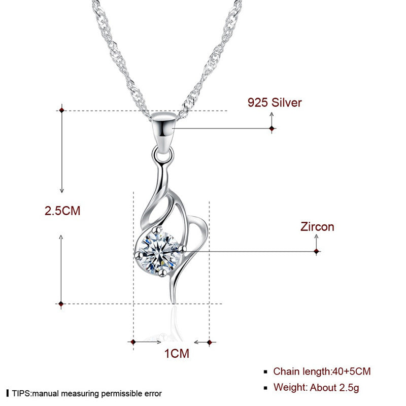 Fine Jewelry 925 Sterling Silver Pendant Necklace Original AAA+ Zircon Necklace Lady Wedding Jewelry CWN027