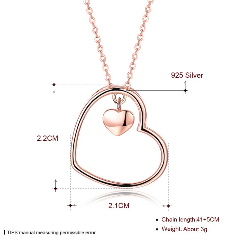 Fine Jewelry 925 Sterling Silver Pendant Necklace Rose Gold Color Heart Style Pendant Necklace For Women CWN077