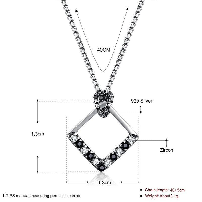 Fine Jewelry 925 Sterling Silver Pendant Necklace Square Shape AAA+ Zircon Necklace Lady Wedding Jewelry CWN026