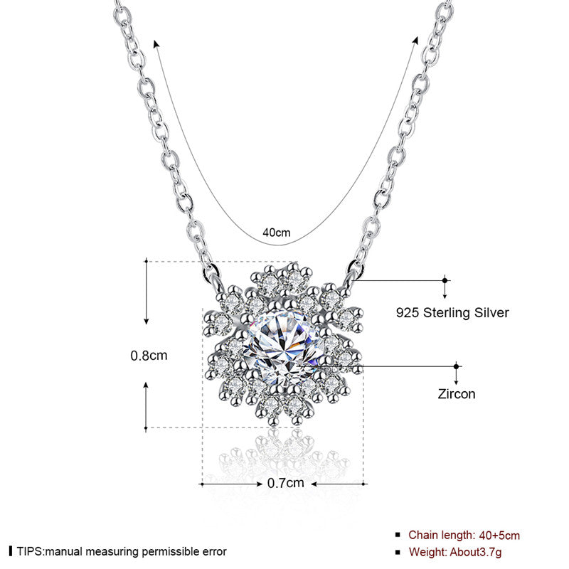 Fine Jewelry 925 Sterling Silver Snowflake Style Pendant Necklace Made With AAA+ Zircon Necklace For Women CWN032