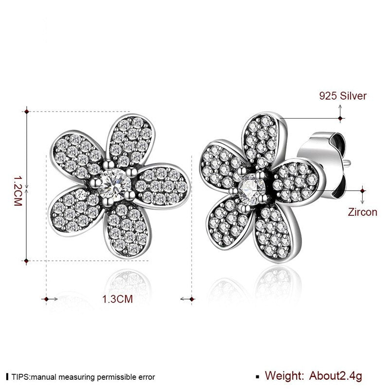 Fine Jewelry 925 Sterling Silver Stud Earrings Flower style Paved AAA+ Zircon Earrings Gifts For Women CWE016