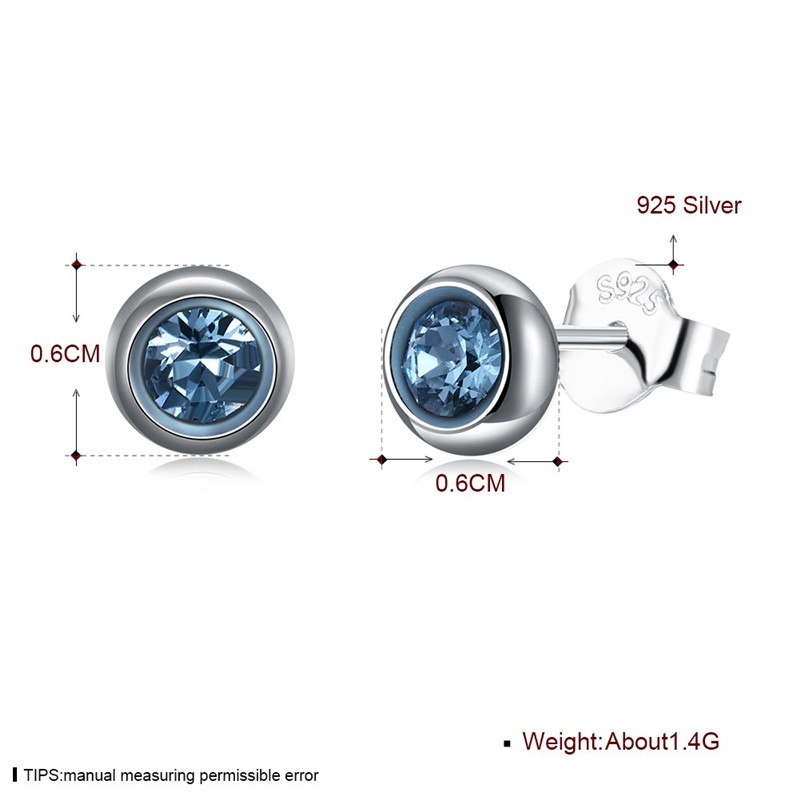 Fine Jewelry 925 Sterling Silver Stud Earrings Mini Round With Blue AAA+ Zircon Earrings Gifts For Women CWE029