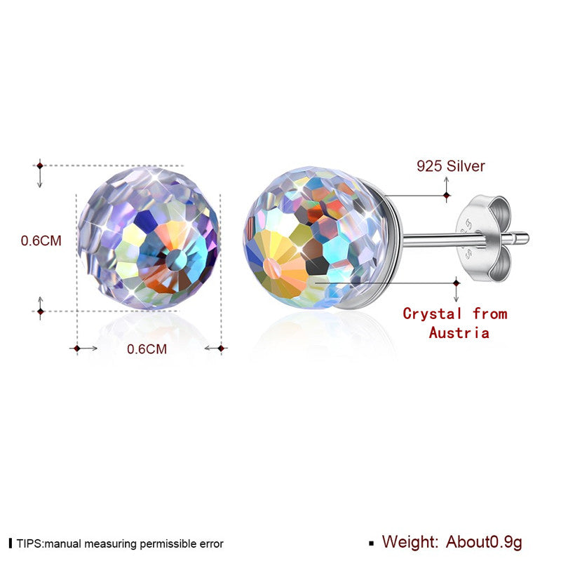 Fine Jewelry 925 Sterling Silver Stud Earrings Round Crystal From Austria Earrings Gifts For Women CWE017