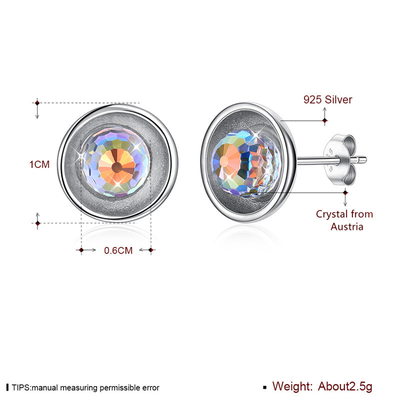 Fine Jewelry 925 Sterling Silver Stud Earrings Round Crystal From Austria Earrings Gifts For Women CWE073