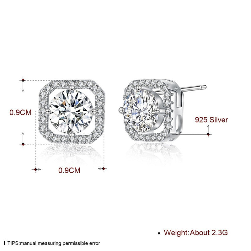 Fine Jewelry 925 Sterling Silver Stud Earrings Round style With Big AAA+ Zircon Earrings For Women Gifts CWE050