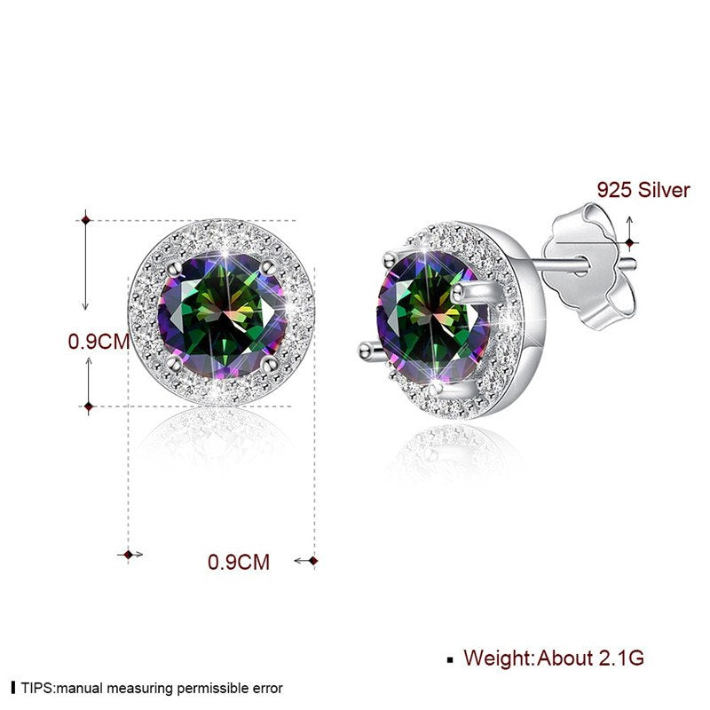 Fine Jewelry 925 Sterling Silver Stud Earrings Round style With Colors AAA+ Zircon Earrings Gifts For Women CWE024