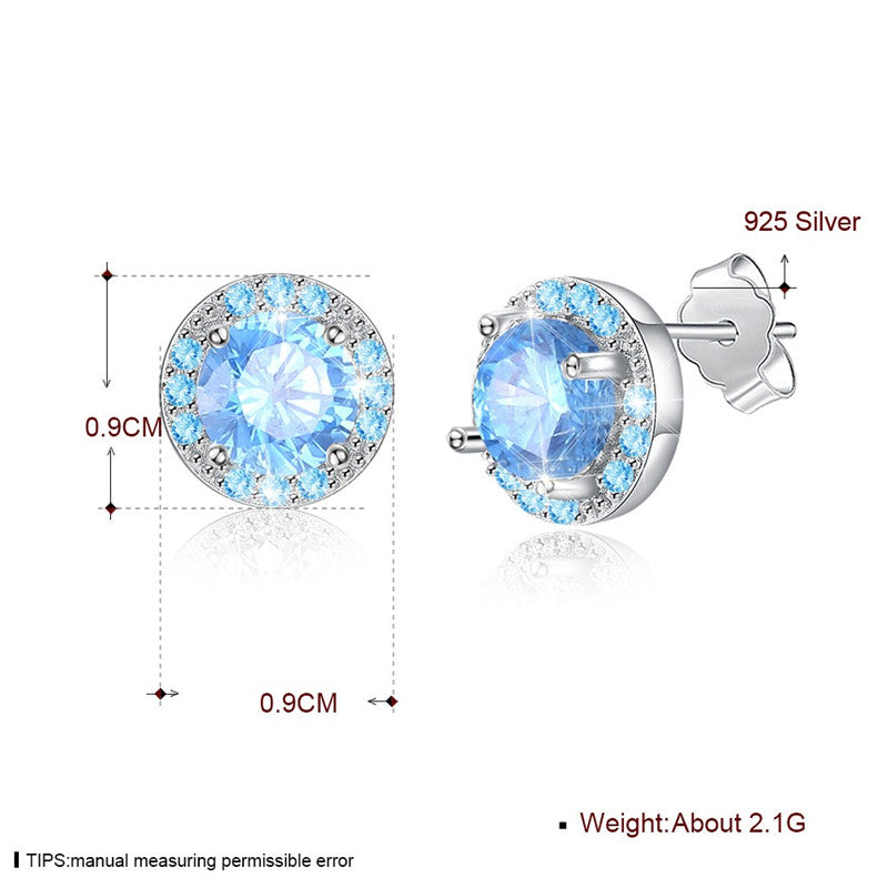 Fine Jewelry 925 Sterling Silver Stud Earrings Round style With Colors AAA+ Zircon Earrings Gifts For Women CWE024