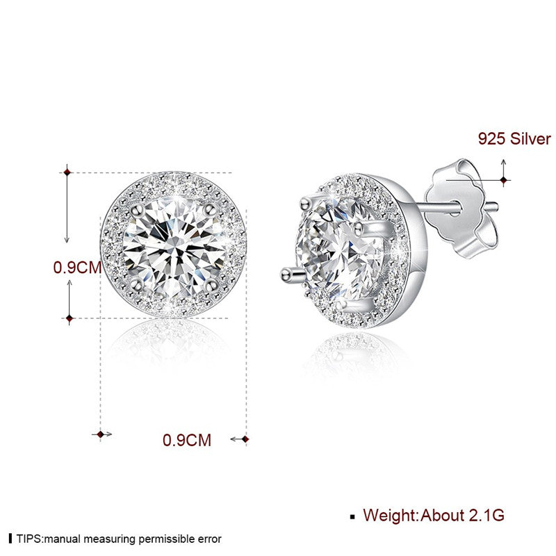 Fine Jewelry 925 Sterling Silver Stud Earrings Round style With Colors AAA+ Zircon Earrings Gifts For Women CWE024