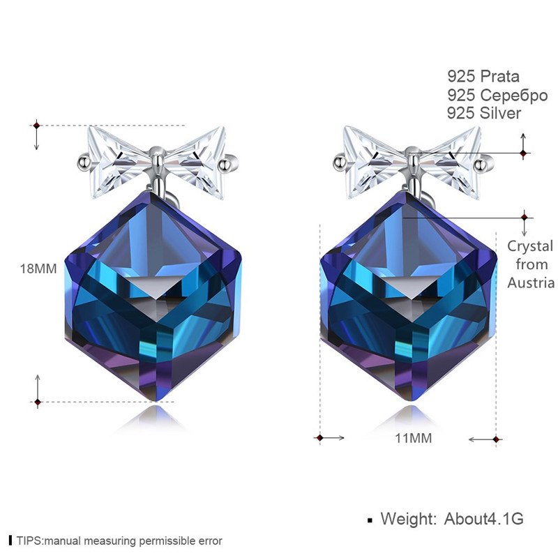 Fine Jewelry 925 Sterling Silver Stud Earrings Square Blue Crystal From Austria Earrings Gifts For Women CWE056