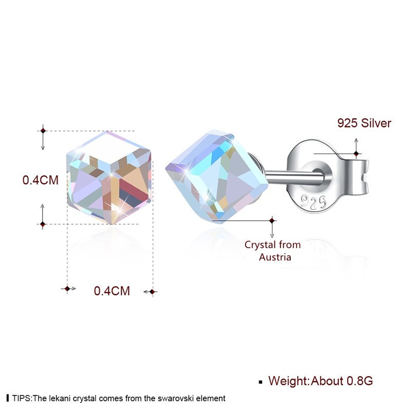 Fine Jewelry 925 Sterling Silver Stud Earrings Square Style 7 Colors Crystal From Austria Earrings For Women CWE054