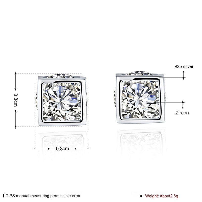 Fine Jewelry 925 Sterling Silver Stud Earrings Square style With Big AAA+ Zircon Earrings Gifts For Women CWE033