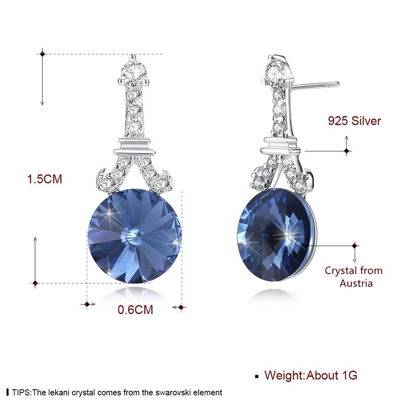 Fine Jewelry 925 Sterling Silver Stud Earrings Tower Round Crystal From Austria Earrings Gifts For Women CWE094