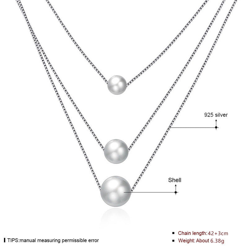 Fine Jewelry 925 Sterling Silver With 3 Pearls Pendant Necklace Round Shape Pendant Necklace Jewelry CWN013