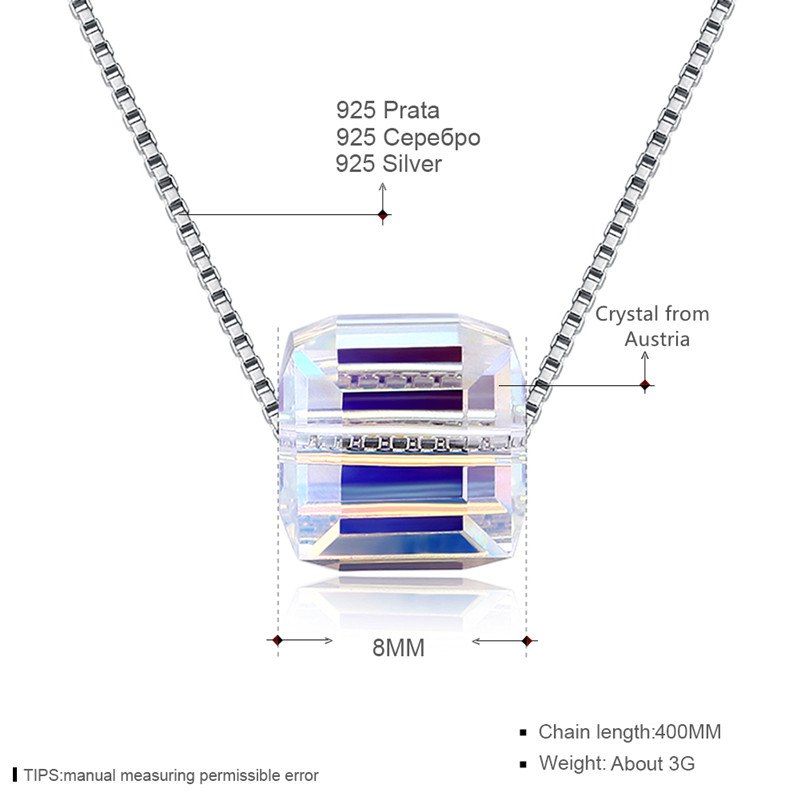 Fine Jewelry 925 Sterling Silver Women Necklace Classic Christmas Series Square Crystal Charm Necklace CWN038