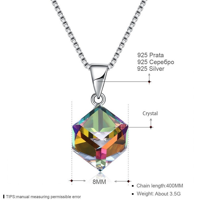 Fine Jewelry 925 Sterling Silver Women Necklace Classic Christmas Series Square Crystal Pendant Necklace CWN006