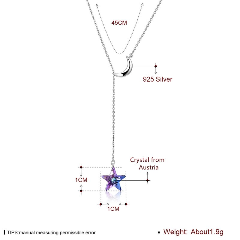 Fine Jewelry 925 Sterling Silver Women Necklace Classic Christmas Series Star Moon Crystal Pendant Necklace CWN063