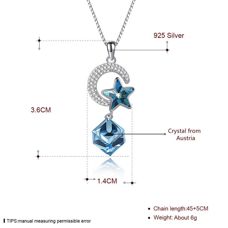 Fine Jewelry 925 Sterling Silver Women Necklace Classic Christmas Series Star Moon Crystal Pendant Necklace CWN043