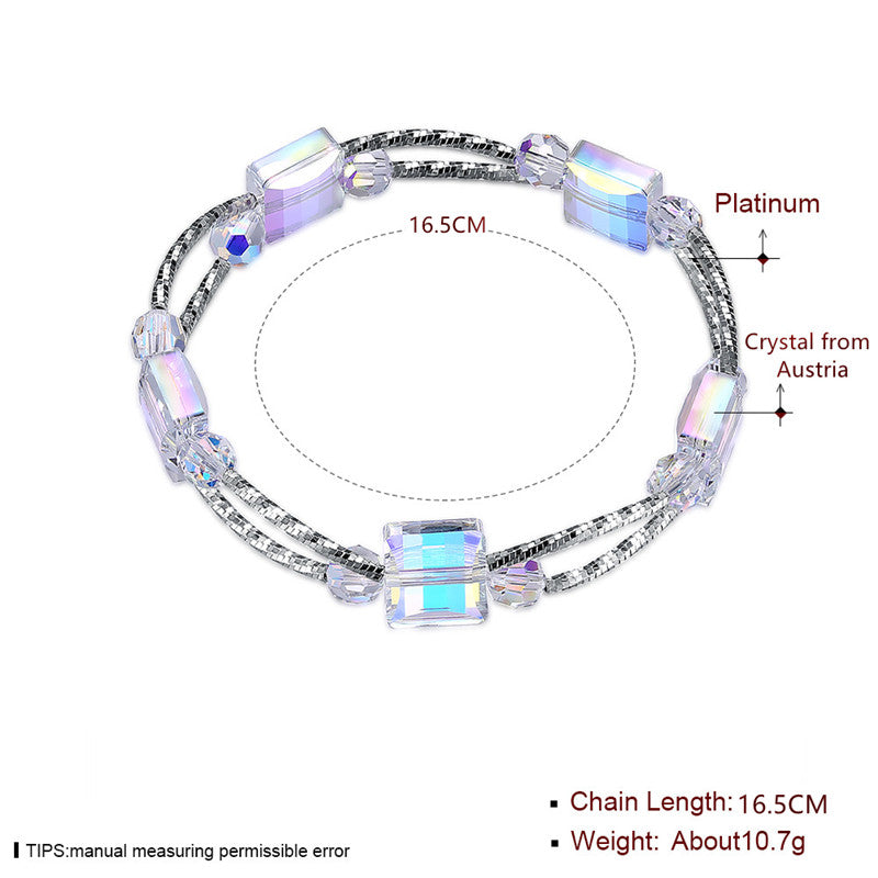 New 925 Sterling Silver Bracelets Square Crystal From Austria Double Layer Bracelets For Women Jewelry CWB054