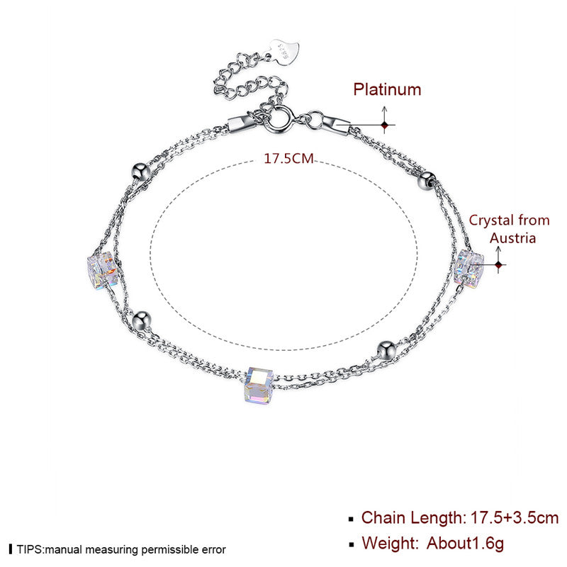 New Arrival 925 Sterling Silver Bracelets Square Crystal From Austria Double Layer Bracelets For Women CWB058