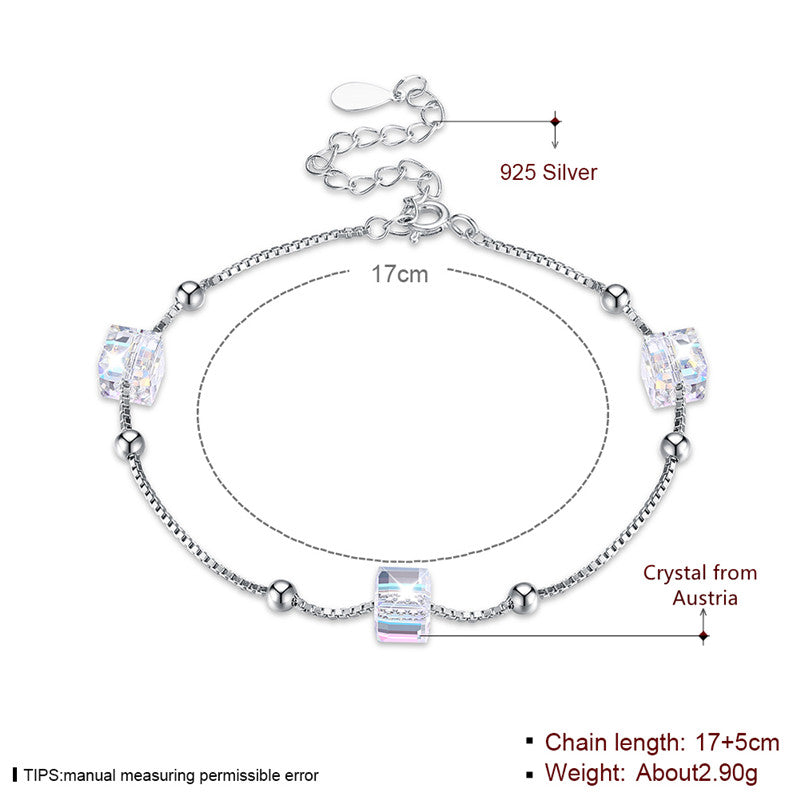 New Arrival 925 Sterling Silver Bracelets Square Crystal From Austria Lady Party Bracelet For Women Jewelry CWB061