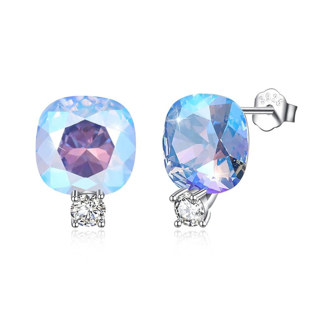 New Fine 925 Sterling Silver Stud Earrings 11 Colors Crystal From Austria Earrings For Women Jewelry CWE061