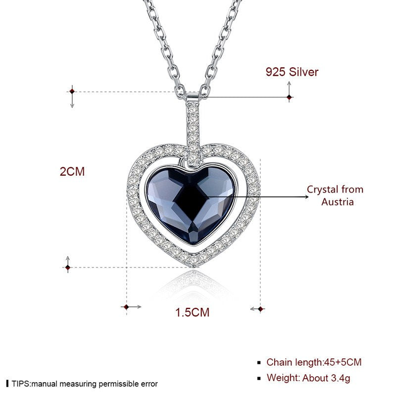 New Fine 925 Sterling Silver Women Necklace Austria Crysta Heart Shpe With AAA+ Zircon Pendant Necklace CWN046