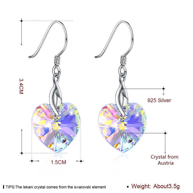 Original Crystals From Austria Heart Drop Earrings S925 Silver Fine Hanging Jewelry For Women Wedding CWE110