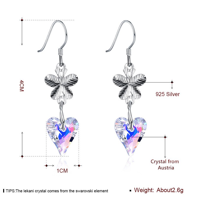 Original Crystals From Austria Heart Drop Earrings S925 Silver Fine Hanging Jewelry For Women Wedding CWE109