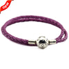 100% 925 Silver Jewelry Bracelets for Women DIY Fits Beads Charms Honeysuckle Pink Leather Bracelet with Round Clasp