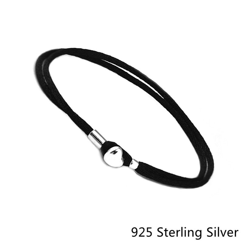 925 Sterling Silver Fabric Cord Bracelet, Black For Women Gift Original Fashion Jewelry DIY Making