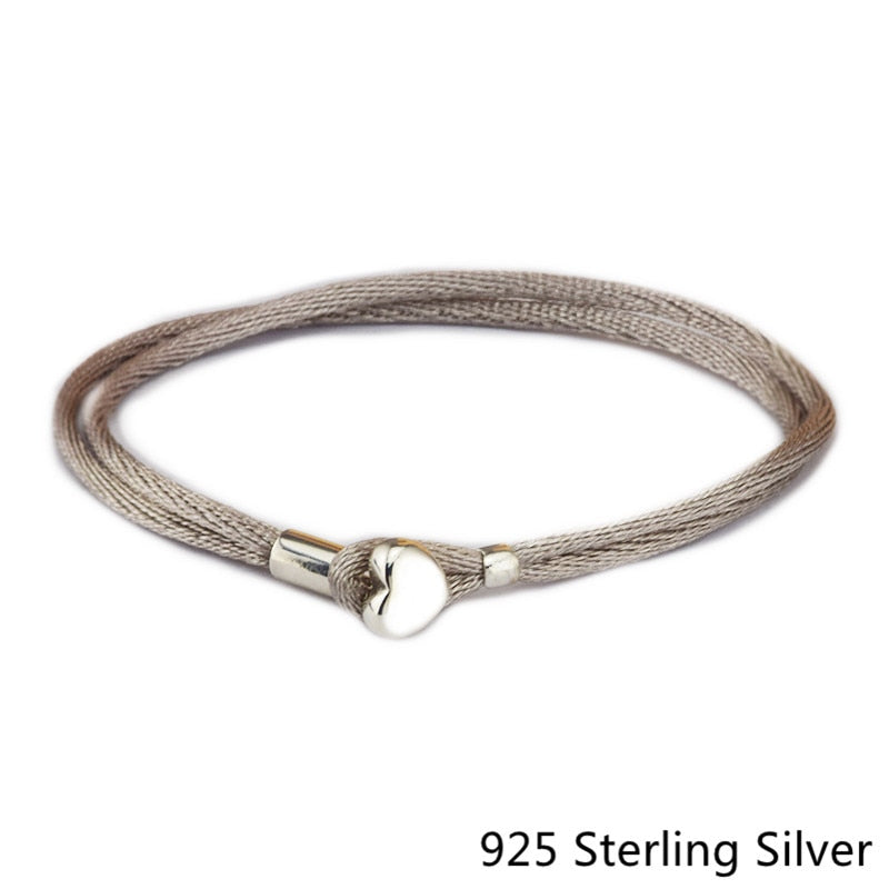 925 Sterling Silver Fabric Cord Bracelet, Grey Green For Women Original Fashion Jewelry Anniversary Gift