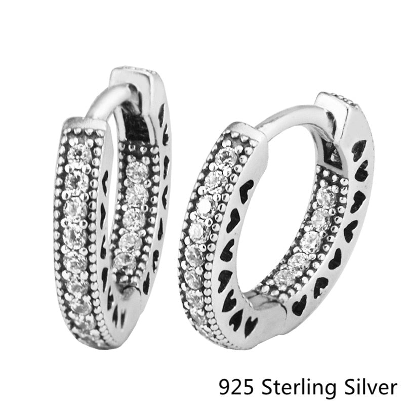 925 Sterling Silver Hearts Hoop Earrings For Women Original Fashion Jewelry Making Wedding Gift