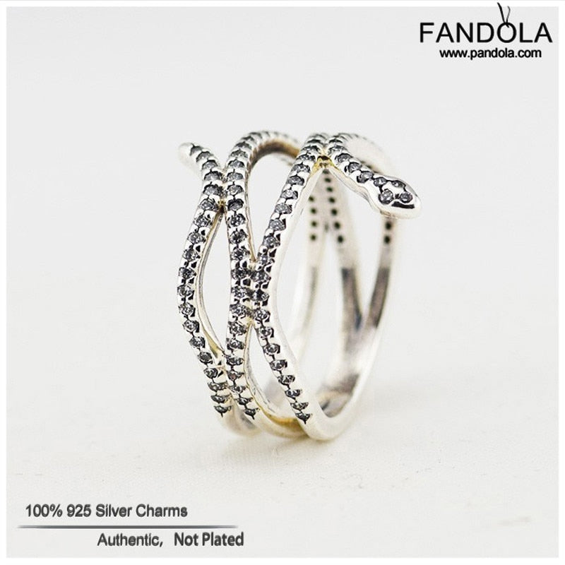 Authentic 925 Sterling Silver Rings with Clear CZ Snake Ring for Women Girls Gift Wedding Jewelry Sterling-Silver-Jewelry