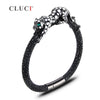 925 Sterling Silver leopard Bracelet with magnetic buckle Extraordinary Father's D Gift, 4 colors, real leather for men