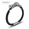 925 Sterling Silver leopard Bracelet with magnetic buckle Extraordinary Father's D Gift, 4 colors, real leather for men