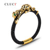 925 Sterling Silver leopard Bracelet with magnetic buckle Extraordinary Father's D Gift, 4 colors, real leather for men