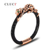 925 Sterling Silver leopard Bracelet with magnetic buckle Father's D Gift Real Leather Bracelet Statement Party Jewelry