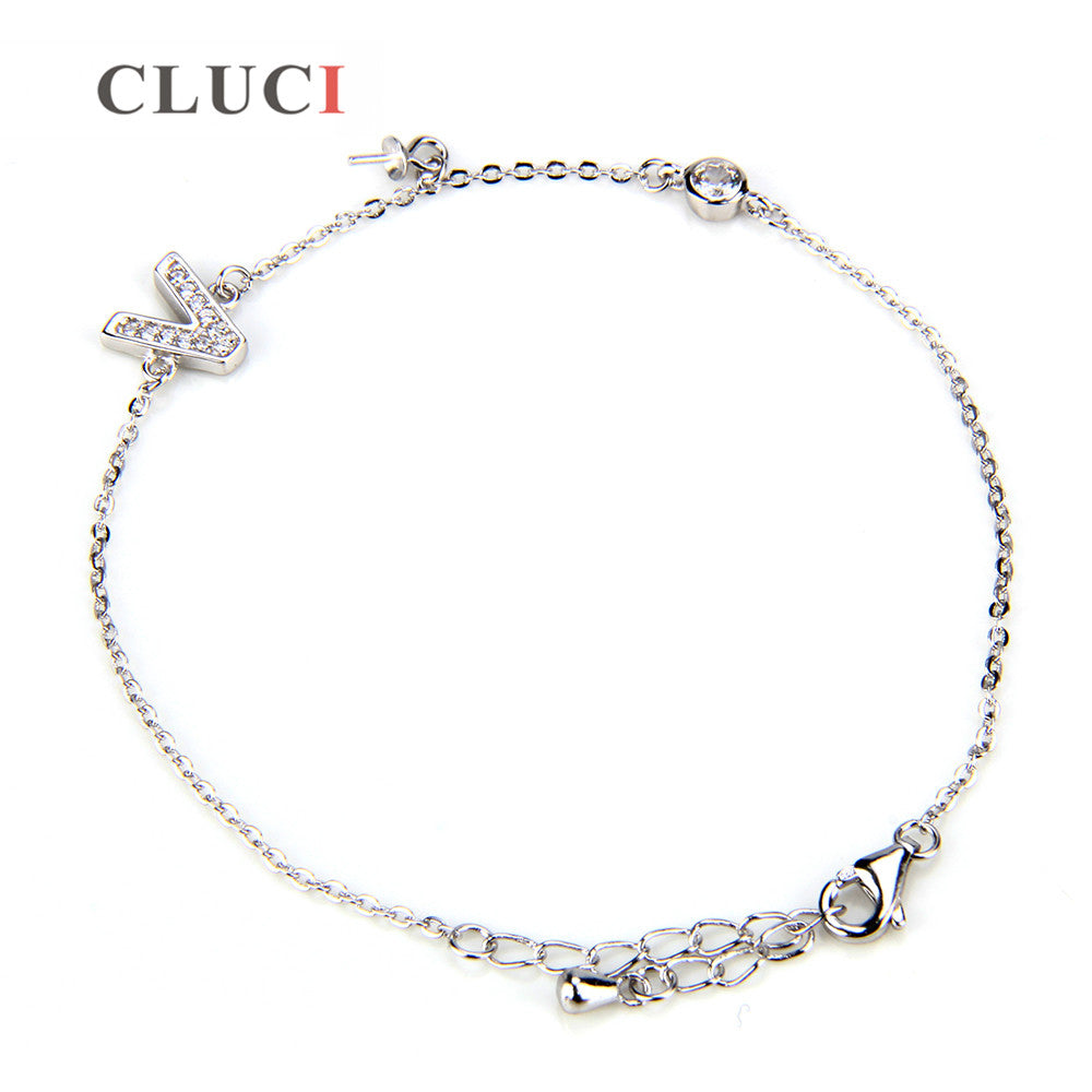 925 sterling silver Link Chain bracelet accessory letter V pearl bracelet fitting with pearls seat For Women/Men Gift